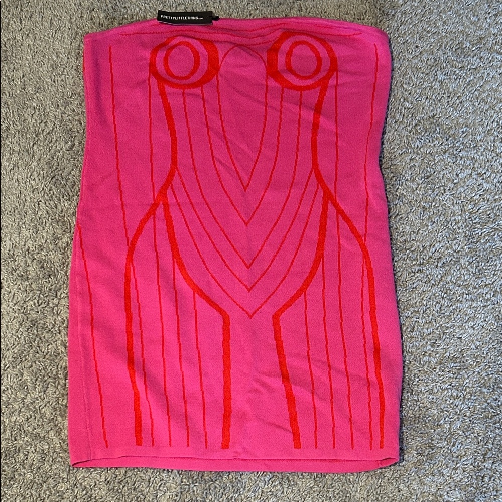 PrettyLittleThing Pink and Red Strapless Dress